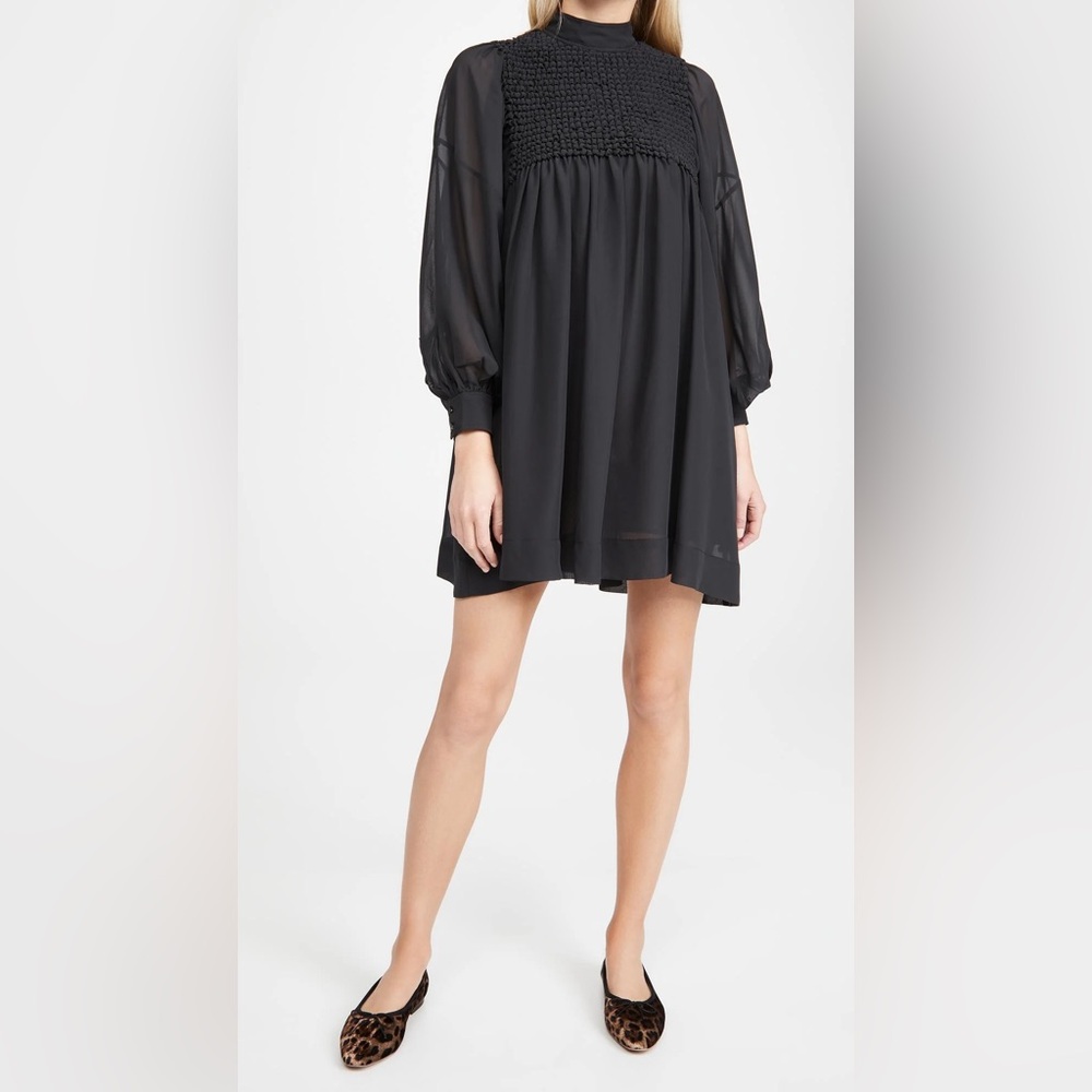 GANNI Smock Chiffon Black Dress Size 44 NWT